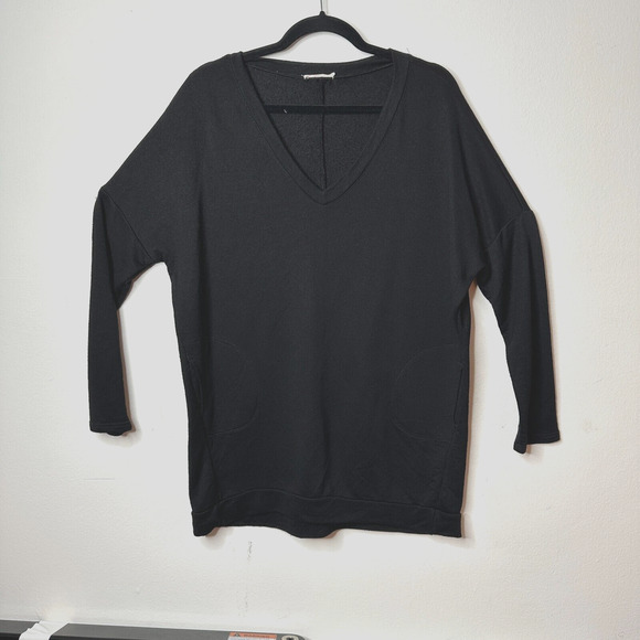Maronie Black V-Neck Soft Long Sleeve Thin Sweater With Side Pockets Medium - Picture 2 of 9